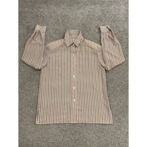 Chaus Button Down Shirt Womens 4P Cream Red Black Stripe Good Chipped Button